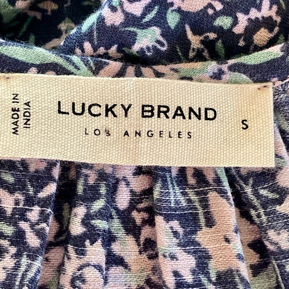 Lucky Brand Blue Floral Puff Sleeve Dress Size Small Self Tie Tassels Boho Style - Picture 9 of 9